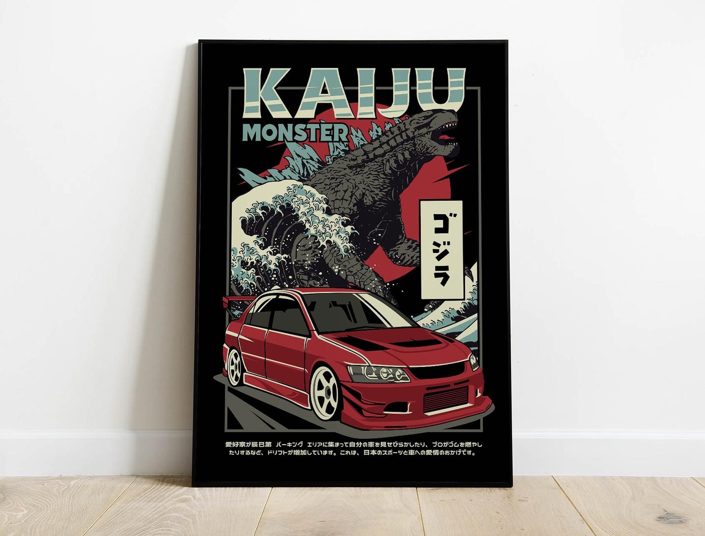 Kaiju Godzilla JDM Racing - Mitsubishi Sport Car Poster | Architeg